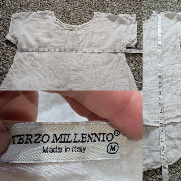 Terzo Millennio Cream Short Sleeve Lagenlook Button Back Tshirt M - Picture 6 of 6